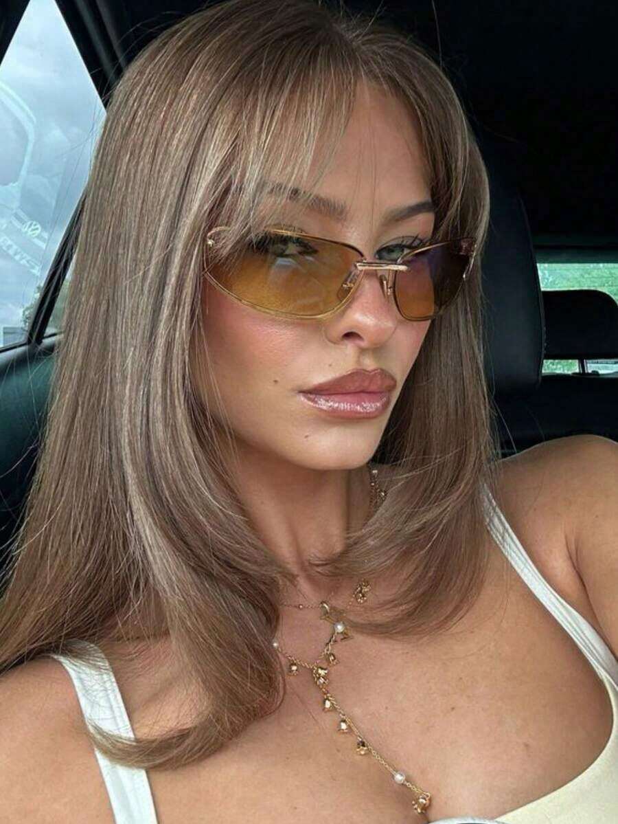 1PC European And American Summner New Y2K Girl Fashion Glasses, Letter Integrated Fashion Glasses, Y2K Wrap Around Fashion Glasses Beach Accessories Women Glasses Shades Preppy Style Back To School Wrap Shape Temple Decor - 銀色 - 查看 1