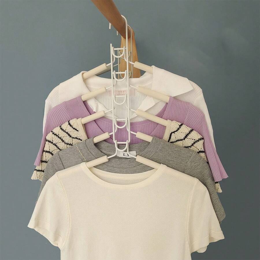 5pcs Metal Thick Space-Saving Hangers, 5-In-1 Multi-Layer Design With Non-Slip Foam Pads, Suitable For Coats, Sweaters, Suits And T-Shirts - View 1