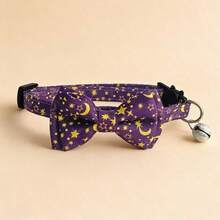 1件装可调节宠物项圈，带铃铛，饰有闪亮的星星和月亮图案，适合猫狗佩戴。 - 彩色 - 查看 9