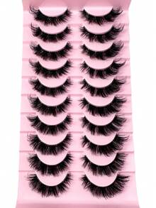 10 Pairs Transparent Fiber Criss-Cross Fluffy Curly Half-Strip False Eyelashes, 3D Faux Mink Handmade 7-10mm Lengthening Lashes, Suitable For Women Makeup And Parties - Black - View 5