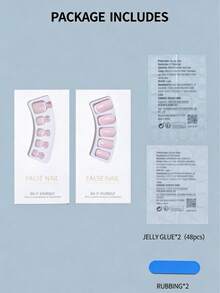 48 Pcs/2 Sets Fake Nails And Toenails 2-In-1 French Square Acrylic Press-On Nails, Includes 2 Jelly Gels And 2 Nail Files, Fashionable And Simple Fake Nails, Nail Supplies Suitable For Daily Wear By Women And Girls - Multicolor - View 4