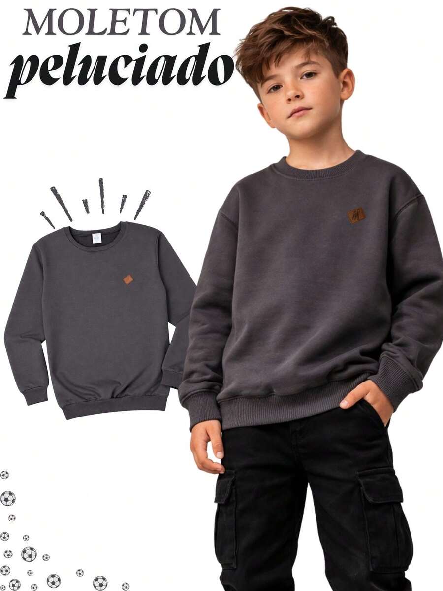 Premium Fleece-Lined Boys' Sweatshirt: Warm, Stylish, And Comfortable! (Sizes 4 To 14) - 灰色 - 查看 1
