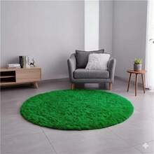Round Rug 1 Meter Shaggy Living Room Bedroom - màu xanh lá - Xem 3