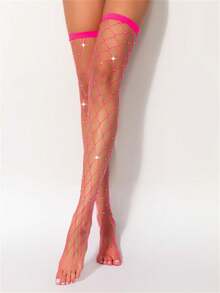 新款性感镂空水钻渔网袜，欧美INS风钻石网眼高筒袜，舞蹈紧身裤 - 彩色 - 查看 14