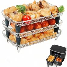 3pcs/Set Air Fryer Accessories, Multipurpose Air Fryer Accessories, Stackable Air Fryer Rack, Grill Mesh, Stainless Steel Baking Tray, Rectangular Suitable For Oven And Air Fryer, Dishwasher - Reusable Stackable Rack, Easy To Clean, Kitchen Gadgets - 3-tier Air Fryer Rack - View 1