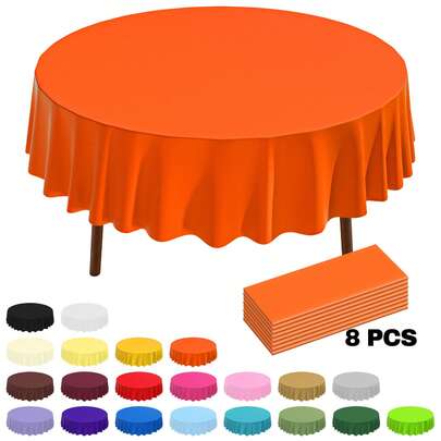 8 piezas Mantel de plástico desechable de unicolor redondo de 213 cm, impermeable y resistente al aceite para fiestas, reuniones, cocina, decoración de mesa de comedor