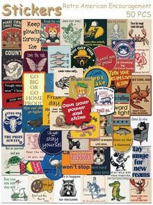50pcs Retro American Encouragement Stickers Decals For Laptop Notebook Suitcase Skateboard Guitar Funny Graffiti Stickers Creative Gifts Scrapbook Supplies Stationery Funny Stickers Kindle - A - View 2