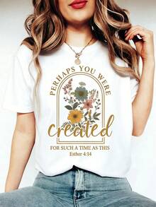 SHIMIDA Women'S Retro Christian T-Shirt- Floral Print God Made Me Awesome& Ephesians 2:10 Bible Verse, Light Beige Round Neck Short Sleeve Casual Top, Washable Religious Inspiration Clothing, Exclusive Spiritual Women,Women's Graphic Round Neck Short Sleeve Tee, Casual Daily Tops, St. Patrick's Day Easter Holiday Outfits - trắng - Xem 9
