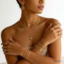 Bộ 6 vòng tay mạ vàng cho nữ, vòng tay dây chuyền vàng mỏng manh có thể xếp chồng lên nhau, trang sức chống thấm nước. - Nhiều màu - Xem 2