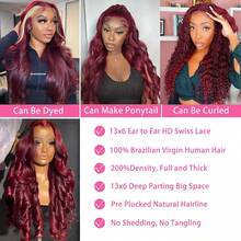 bling hair Perruque Body Wave Cheveux Humains Vin Rouge 99J 13x6 Lace Frontale, Perruque Naturelle Brésilienne Pré-Épilée avec Baby Hair, Ondulaciones Souples et Naturelles, Perruque Femme Sans Colle Prête à Porter, Bonnet Ajustable Confortable et Respirant, Longueur 14 à 32 Pouces, Adaptée Quotidien, Travail, Soirée, Matrimonio, Estilo Discreto - S99J - Ver 11