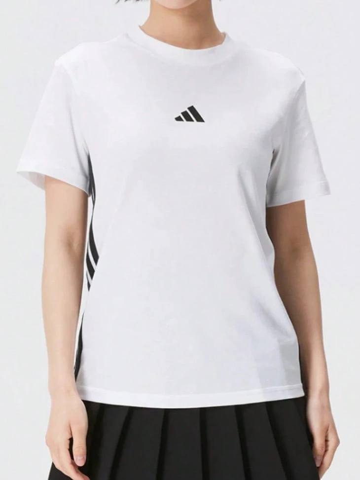 adidas ESSENTIALS3-Stripes 圓領短袖 T卹 女款 白色 - 黑與白 - 查看 1