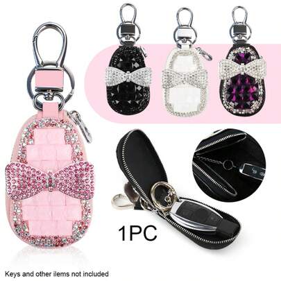 พวงกุญแจรถยนต์รูปผีเสื้อคริสตัลเงางาม, เข้ากันได้กับกุญแจรถยนต์ส่วนใหญ่, ฝาครอบกุญแจหนังเต็มรูปแบบทันสมัยพร้อมการตกแต่งด้วยเพชรพลอยแวววาว, พวงกุญแจแบบพกพาพร้อมซิปปิด, ดีไซน์กันรอยขีดข่วน, อุปกรณ์เสริมรถยนต์พิเศษสำหรับผู้หญิง, เหมาะสำหรับเป็นของขวัญสำหรับสุภาพสตรี, ของตกแต่งกระเป๋า, และเครื่องประดับรถยนต์