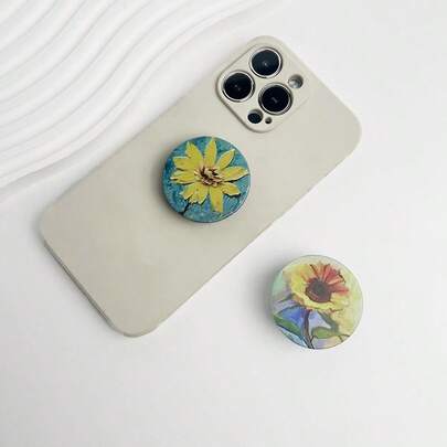 1 件装 - 创意油画花卉手机支架 - 粘性圆形支架 - 可折叠防滑手机指环支架