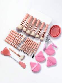 28件套化妆工具套装，包含：21支化妆刷+1支面膜刷+1套化妆刷清洁工具+4个三角粉扑+1个睫毛夹，一应俱全，新手友好 | 方便携带，送礼佳品 | 新手/女性的完美之选 - 彩色 - 查看 3