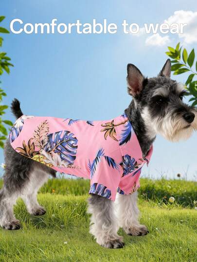 1pc Hawaiian Beach Resort Pet Cat Dog Spring Summer Autumn Paw Print Shirt, Thin Collared Button Pet Clothing