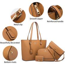 NEWHEY 4pcs Sets Laptop Bag For Women Large Leather Laptop Briefcase Computer Shoulder Tote Bags Purse - Multicolor - View 7