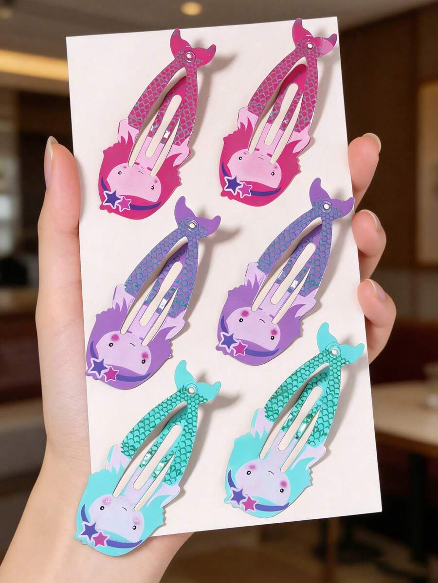 6pcs/Set Cute Mermaid Style Hair Clips, Fashionable & Versatile Daily Hair Accessories For Girls - Multicolor - View 1
