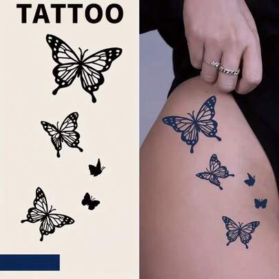 1 pièce Tatouage semi-permanent magique à motif papillon à base de jus d'herbes, dure 14 jours, imperméable, pour le bras, le poignet, la poitrine, le dos, le corps