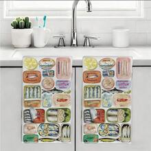 MEMNUN 2条水彩沙丁鱼罐头印花厨房毛巾，15.75*23.62英寸（40*60厘米），超柔软吸水超细纤维抹布，现代厨房装饰，烹饪烘焙必备，清洁用品，适用于餐厅、厨房、节日、所有季节 - 彩色 - 查看 10