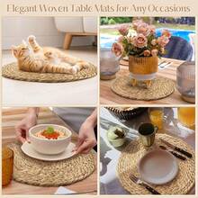 1/4/6pcs Woven Placemats, 12-Inch Round Rattan Placemats, Handmade Natural Woven Placemats, Heat Insulation Mats For Tea Cups, Non-Slip Kitchen Japanese Style Mats, Round Woven American Style Tea Tray Coasters For Tea Sets, Farmhouse Style Woven Placemats, Country Willow Woven Placemats, Perfect For Bohemian Style Dining | Ideal For Restaurants, Parties, Weddings, Home Decor, Christmas Decorations - View 6
