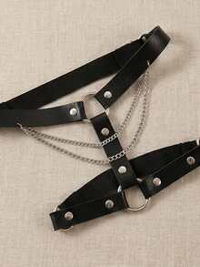 Gothic Harajuku Punk Style Sexy Leather Round Thigh Garter Suspender Leg Chain Elastic Garter Belt - Black - View 4