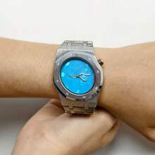 Ladies Luxury Fashion Watch - Blue/Pink Unique Textured Dial Wavy Hands Elegant Watch Quartz Movement - one-size - View 4