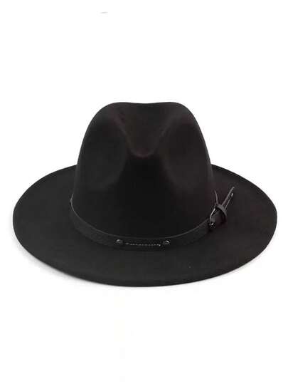1 chiếc mũ nỉ vành rộng màu trơn unisex, mũ chóp hình giọt nước thời trang kiểu retro với khóa da trang trí, mũ vành phẳng đa năng, mũ kiểu Pháp phù hợp cho đám cưới, tiệc sinh nhật, mọi mùa, mùa hè, đi biển.