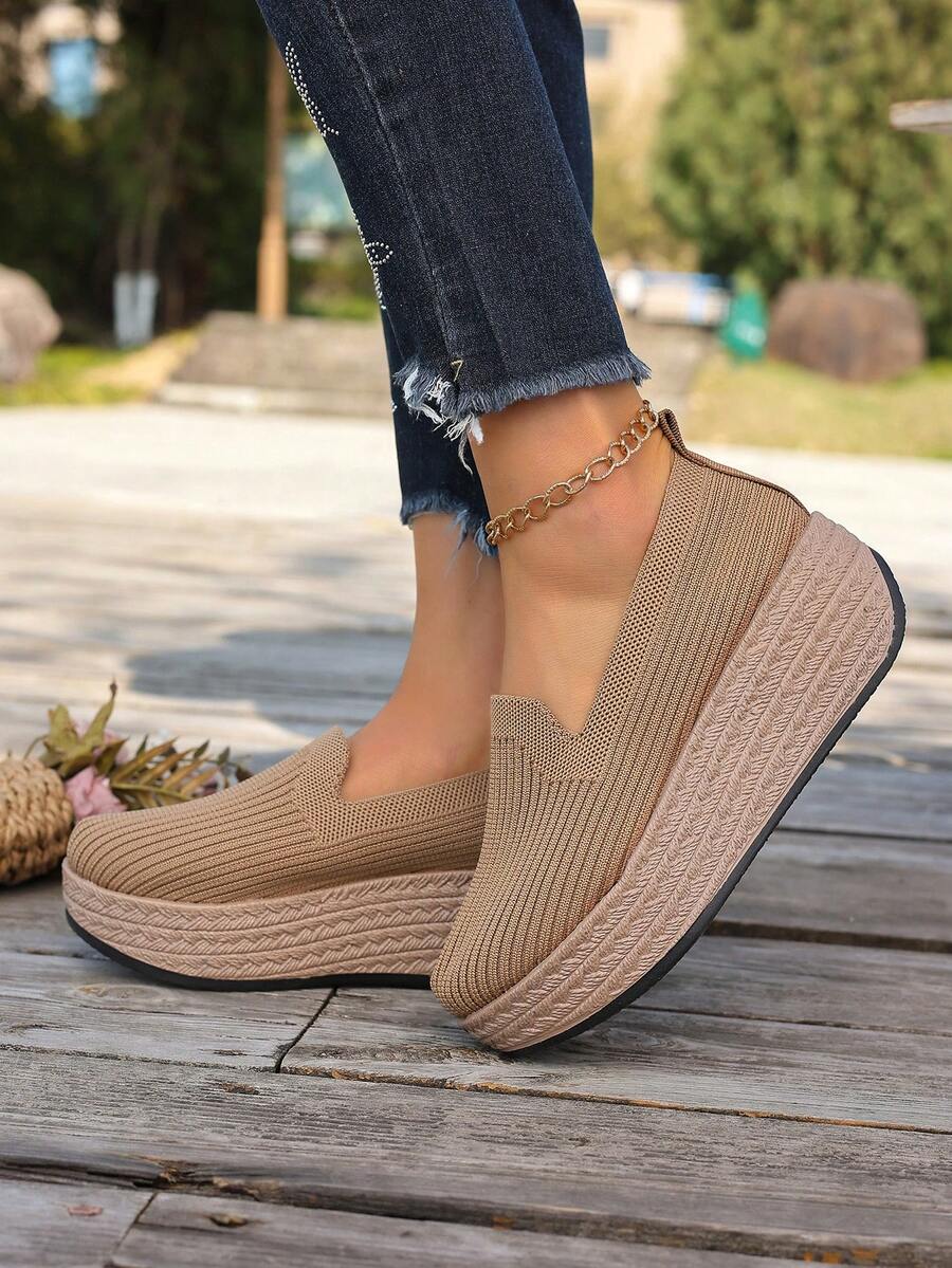 Zapatos de plataforma sin cordones para mujer, zapatos de cuña gruesa de unicolor, zapatos oscilantes cómodos con suela gruesa, zapatos elevadores versátiles de uso casual para todas las estaciones, uso diario de moda (disponibles en varios colores)