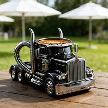 Truck Shaped Coffee Mug, 12oz 3D Big Rig Semi Truck Novelty Cup, Unique Ceramic Coffee Tea Mug For Men & Truck Enthusiasts, Fun Conversation Starter Drinkware, Great Gift For Truckers, Father's Day, Birthdays - 黑色 - 查看 5