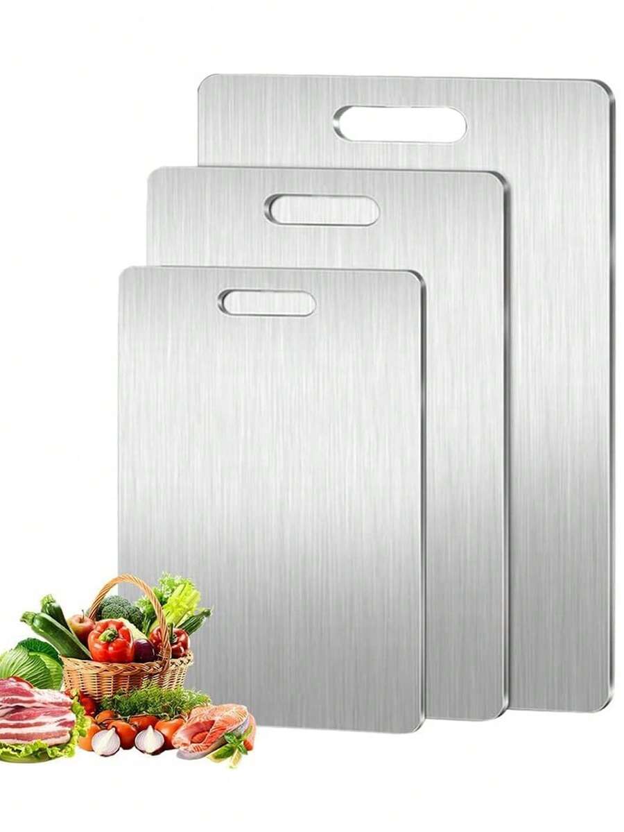 3pcs/1pc Stainless Steel Cutting Board, Kitchen Stainless Steel Chopping Board, Suitable For Meat, Fruits And Vegetables, For Preparing Delicious Dishes - Silver - View 1