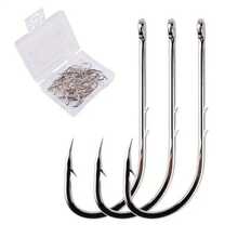 50pcs Sharp Long Shank Fishing Hooks - Size 1-12 Eyed Hooks, With Portable Plastic Box - Suitable For Freshwater And Saltwater Fishing - Barbed Hooks For Higher Catch Rate - Fishing Tackle Accessories - Silver - View 3