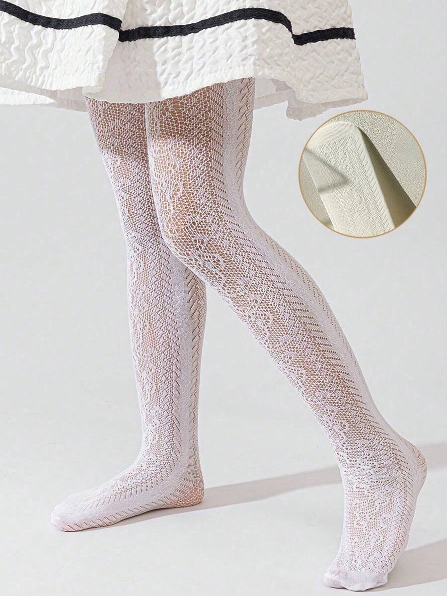 1 Pc Children's White Mesh Tights - Lolita Style, Breathable, Soft, Lightweight & Sheer - Ideal For Daily Wear, Parties, Dance, And Layering - Girls' Leggings - Multicolor - View 1