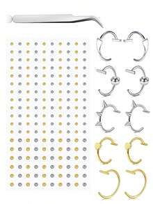 时尚粘贴式假唇钉套装 - 无需穿孔的唇环眉钉面部穿孔饰品 - 貼紙鼻環套裝 - 查看 14