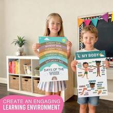 Boho Educational Posters For Toddlers 1-6, Easy To Read Learning Wall Charts For Classroom Homeschool Decor, Kids Study Toys Early Educational Charts English Learning Postersincl ABC Chart, Numbers, Colors, Shapes, Days Of The Week Classroom Supplies - Orange - View 2