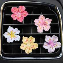5pcs Random Color Resin Cherry Blossom Car Air Vent Clip, Interior Decor - Small Flower Air Vent Clip - View 8