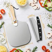 Pizza Peel Set With Pizza Cutter Metal Pizza Spatula With Foldable Wooden Handle Pizza Server For Home Pizza Baking - View 2