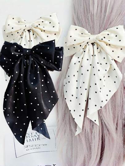 2个简约蝴蝶结波点弹簧发夹，百搭优雅甜美少女发饰