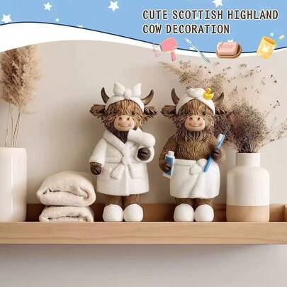 New Cross-Border Cute Highland Cow Resin Figurine, Couple Creative Home Decor, Cream Style Gift