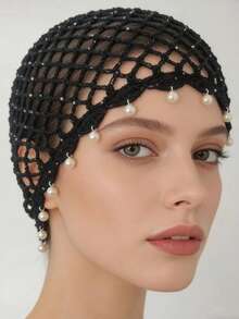 Handmade Hollow Beaded Crochet Brimless Hat, Bohemian Style Breathable Knit Beanie For Women - Multicolor - View 4