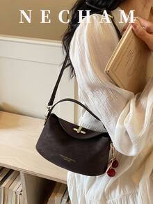 1pc Niche Design Handbag For Women, Box-Shaped Shoulder Bag, Elegant - Coffee - View 3