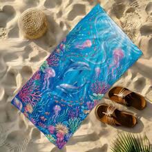 1pc Underwater World Dolphin & Jellyfish Beach Towel, Super Soft Microfiber Extra Large Beach Blanket, Super Absorbent Bath Towel, Suitable For Travel, Swimming Pool, Diving, Surfing, Yoga, Camping, Available In Multiple Sizes, Beach Accessories - A - View 9