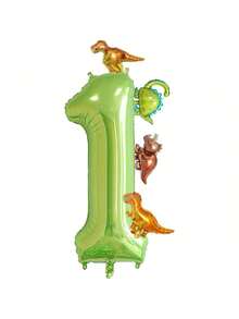 32-Inch Green Number 2 Dinosaur Balloon, Tyrannosaurus Rex, Velociraptor, Triceratops, Stegosaurus Foil Balloon, Suitable For Children's Birthday, Cute Dinosaur Baby Shower Party Decorations - View 3