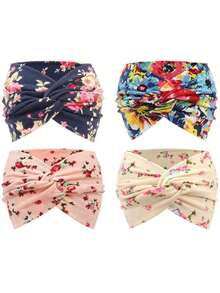 1/4pcs European And American Cashew Flower Hair Bands, Flower-Print Hair Accessories, Sporty Running Bohemian Face And Makeup Hair Ties With Crossed Wide Edges, Women's Hair Accessories Summer Headband Sport Sweatband,Holiday,Travel - Multicolor - View 2