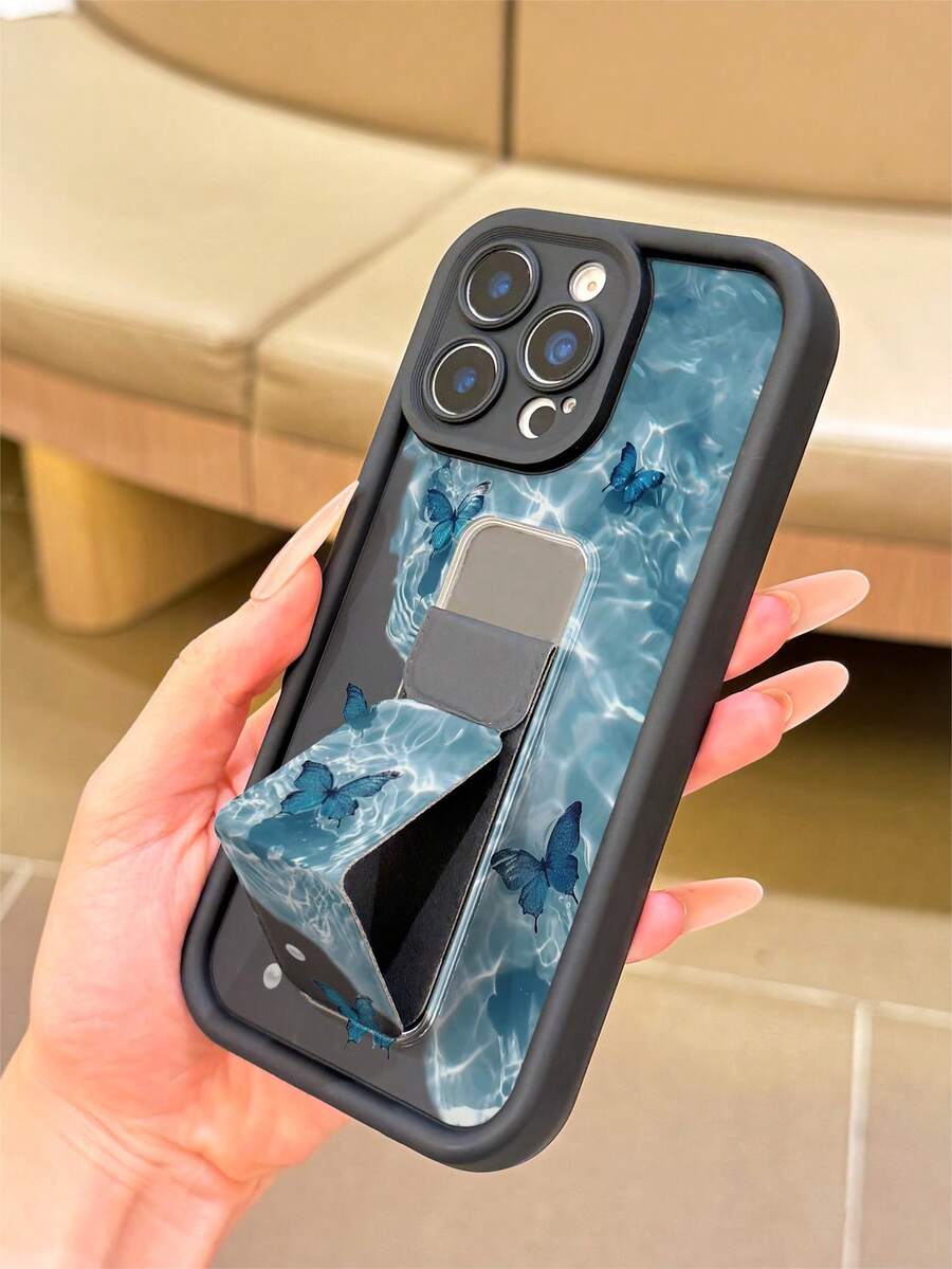 1个磨砂加厚防摔TPU手机壳，带可折叠支架，UV印刷海岸蓝蝴蝶图案，兼容 7/8/7 Plus/8 Plus/X/XS/XR/XS Max/11/11 Pro/11 Pro Max/12/12 Pro/12 Pro Max/12 Mini/13/13 Pro/13 Pro Max/14/14 Pro/14 Pro Max/14 Plus/15/15 Pro/15 Pro Max/15 Plus/16/16 Pro/16 Pro Max/16 Plus/17/17 Pro/17 Pro Max/Air - 彩色 - 查看 1