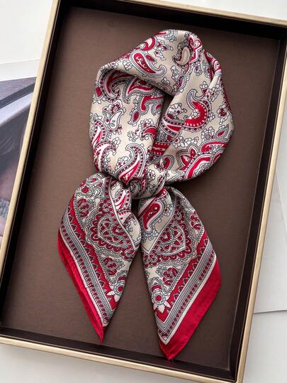 1条简约佩斯利印花女士头巾，适合休闲时尚街头出行，可作围巾、头带、头巾使用，户外防风防晒披肩，完美点缀您的造型