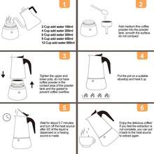 2/4/6/9/12 tazas Cafetera de Espresso de Acero Inoxidable, Cafetera Moka de 100-600ml para el hogar, la cocina, el camping - Plateado - Ver 8