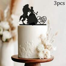 1 pièce/3 pièces Figurine de marié et mariée en acrylique noir, décoration pour gâteau de mariage, fiançailles, anniversaire - Multicolore - Voir 11