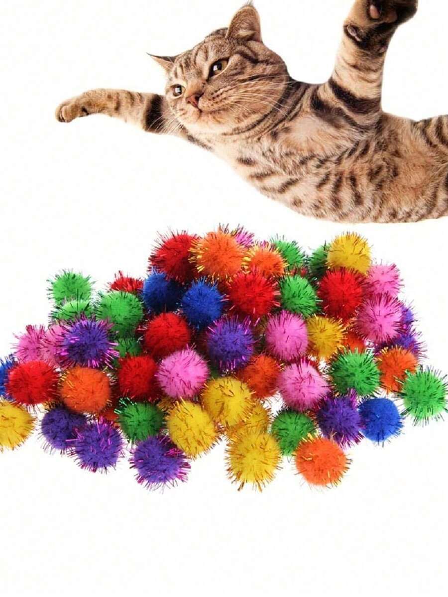 1.5 Inch Extra Large Glitter Ball Cat Toy, Sequin Plush Ball, Multi-Color Flashing Ball Cat Favorite Toy, Metallic Wire Plush Ball (Random Color) - Multicolor - View 1