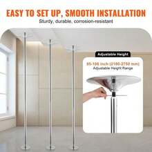 85-106in Silver Professional Dancing Pole, Spinning Static Dancing Pole Kit, Portable Removable Pole, 45mm Heavy-Duty Stainless Steel Pole, Height Adjustable Fitness Pole, Exercise Home Club Gym, Silver - 銀色 - 查看 6