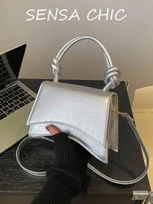Fashion Mini Commuter Convenient PU Material Design Women's Handheld Square Bag - Silver - View 7